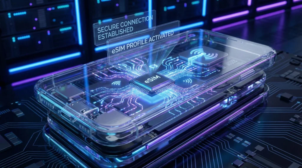 Visualization of internal smartphone process during eSIM activation