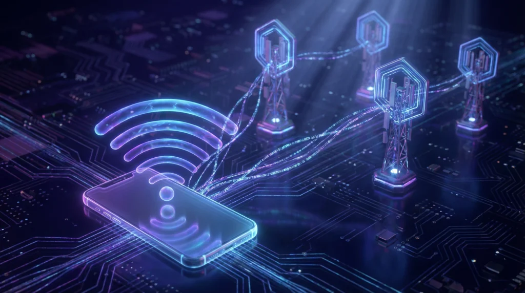 Illustration showing how eSIM connects smartphone to mobile network