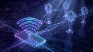 Illustration showing how eSIM connects smartphone to mobile network