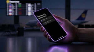 Infographic explaining how to use a primary SIM for calls and a travel eSIM for data.