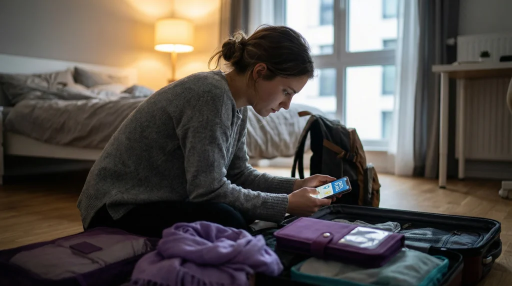 Traveler choosing eSIM plan before trip