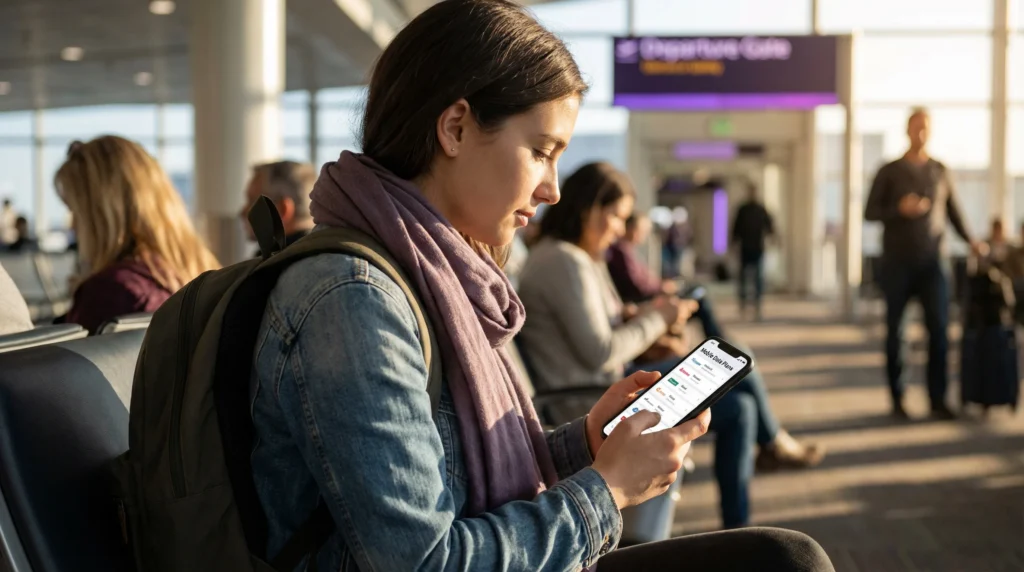 Traveler comparing eSIM plans before trip