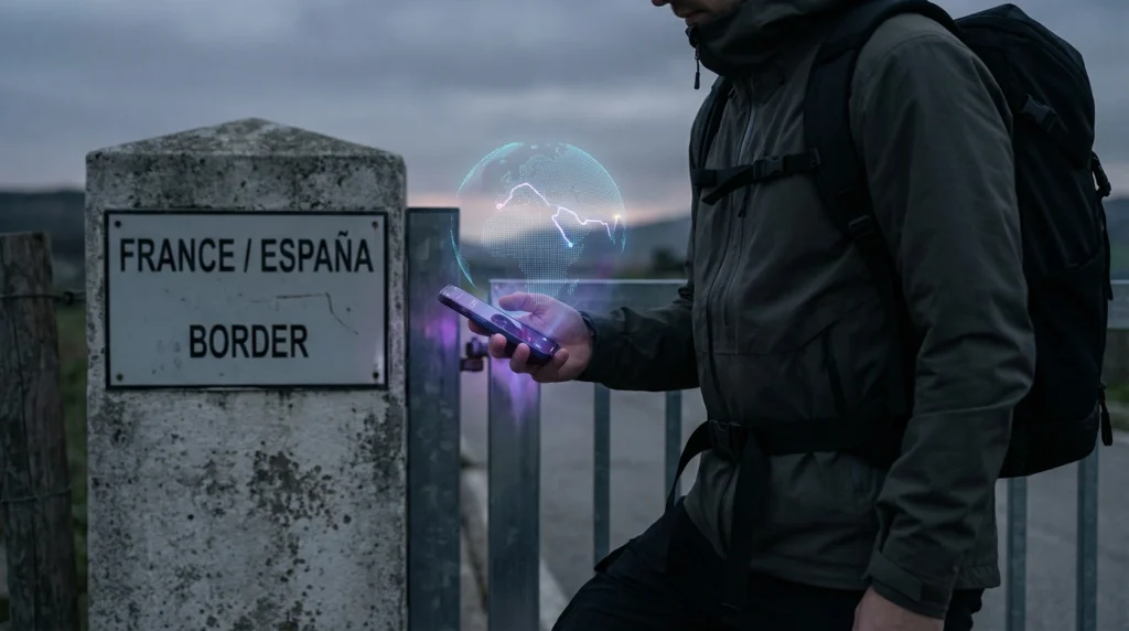 Traveler using one eSIM while traveling between multiple countries.