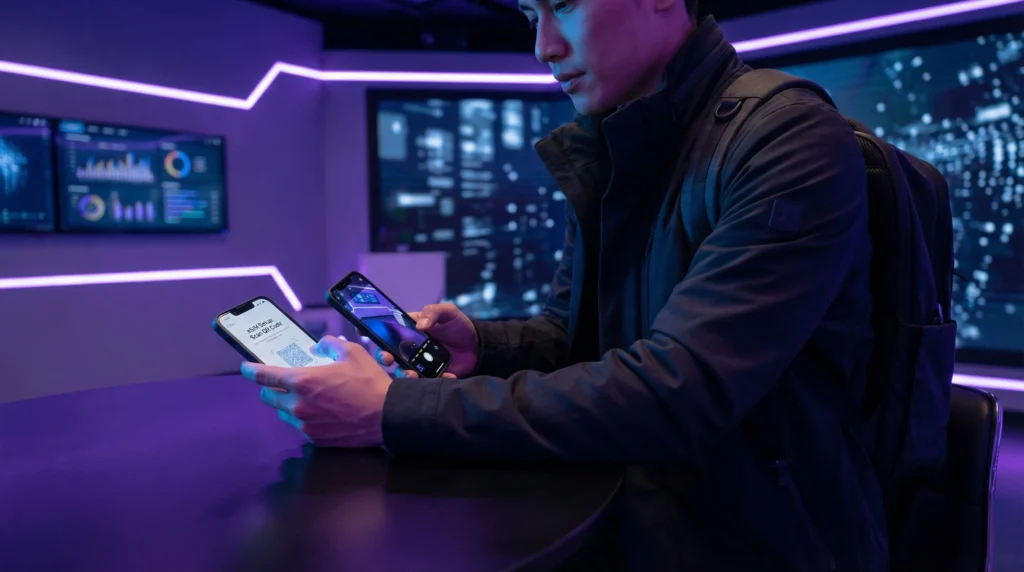 Traveler transferring eSIM setup from one phone to another