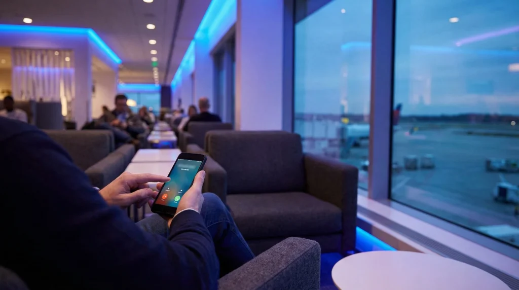 Traveler making Wi-Fi call while using eSIM data connection