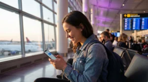 iPhone user sending iMessage using eSIM mobile data abroad