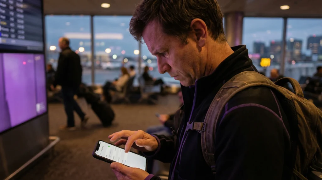 Traveler checking phone settings because eSIM not showing