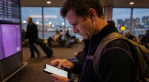 Traveler checking phone settings because eSIM not showing