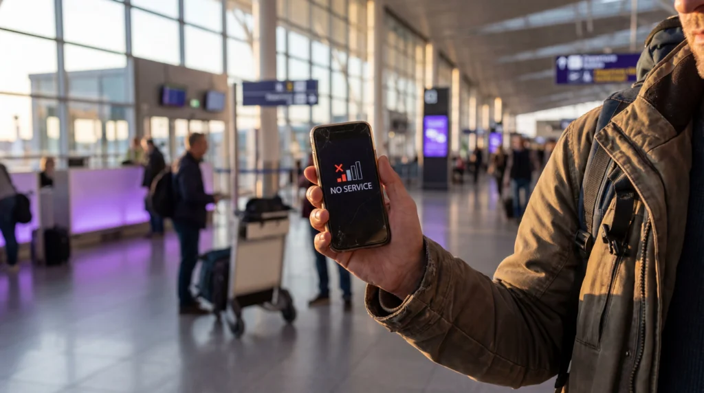 Phone displaying no service signal while using eSIM abroad