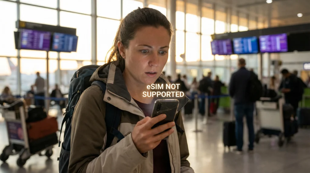 Smartphone displaying eSIM not supported message