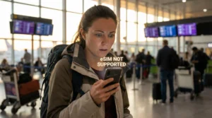 Smartphone displaying eSIM not supported message