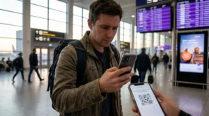 Traveler scanning eSIM QR code for installation