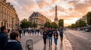 tourists using smartphones with esim mobile internet while traveling in europe
