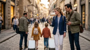 family traveling abroad using esim mobile internet with kids