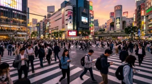 tourists using smartphones with esim mobile internet in tokyo shibuya crossing