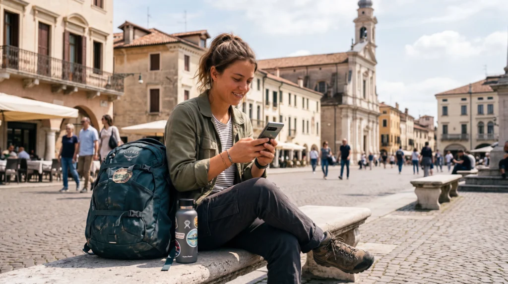 long term traveler in europe using smartphone with esim for mobile internet