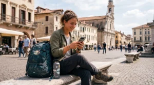long term traveler in europe using smartphone with esim for mobile internet