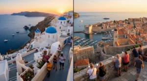 tourists using smartphones with esim internet in greece and croatia comparison