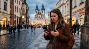traveler in europe with smartphone showing no signal esim not working