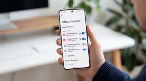 Smartphone showing multiple eSIM profiles stored in mobile network settings.