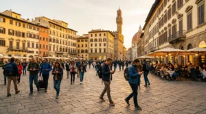 tourists using smartphones with mobile internet while traveling across europe