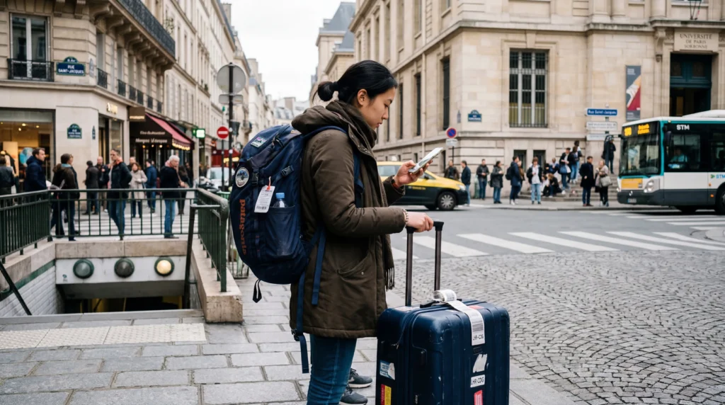 international student using esim mobile internet while studying abroad