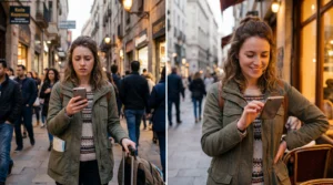 Traveler feeling confident and less stressed using eSIM mobile data abroad