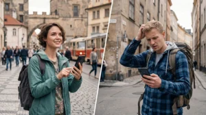 Comparison of traveler with and without mobile internet while navigating a city abroad