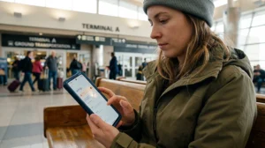 Traveler checking APN settings for a USA eSIM with data.esim while using mobile internet in the United States.