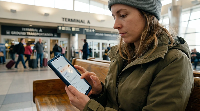 Traveler checking APN settings for a USA eSIM with data.esim while using mobile internet in the United States.