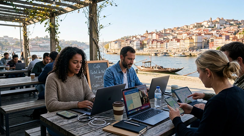 Digital nomads using Portugal eSIM and mobile internet while working remotely in Portugal