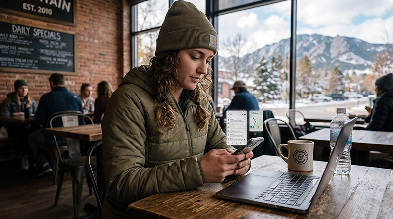 Digital nomad using a USA eSIM for mobile data, hotspot, remote work, maps, and travel apps while working in the United States.