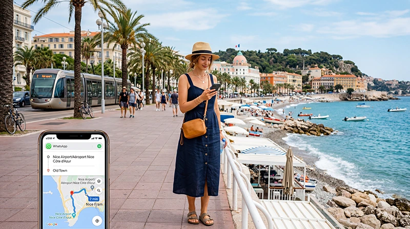 Traveler using France eSIM and mobile internet while exploring Nice France