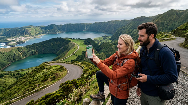 Tourists using Portugal eSIM while exploring Madeira and Azores islands