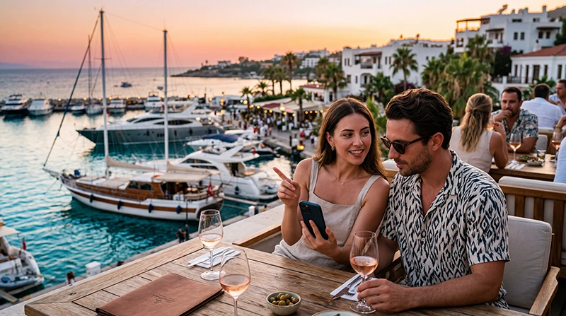 Travelers using eSIM mobile internet on the Turkish Riviera.