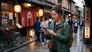 Traveler using a Japan eSIM instead of Pocket WiFi while traveling in Japan.