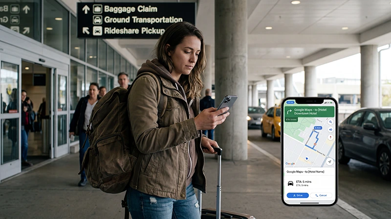 Traveler using a USA eSIM as a pocket WiFi alternative for mobile internet, hotspot, and travel apps in the United States.