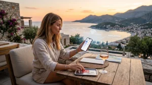 Traveler choosing the best SIM card and eSIM for Albania travel and mobile internet.