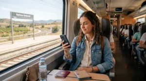 Traveler using the best mobile internet option while traveling in Spain
