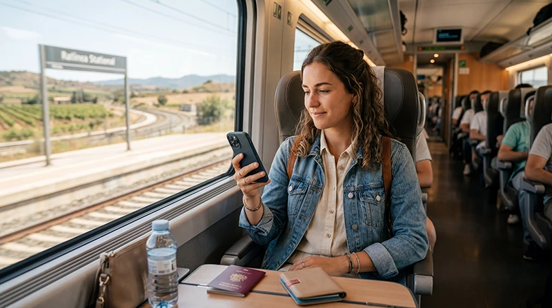 Traveler using the best mobile internet option while traveling in Spain