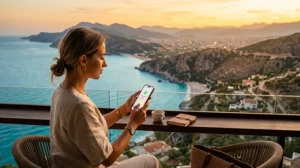 Traveler buying and activating an Albania eSIM for mobile internet during travel.