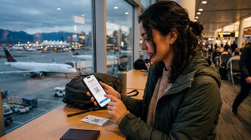 Traveler setting up Canada eSIM on iPhone for mobile internet