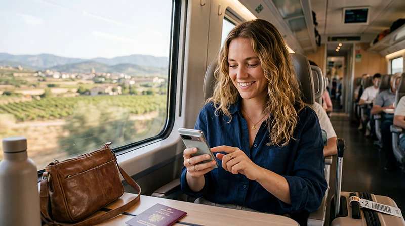 Traveler getting mobile internet while traveling in Spain