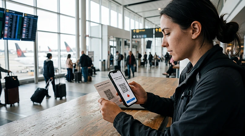 Traveler installing Canada eSIM on smartphone before travel