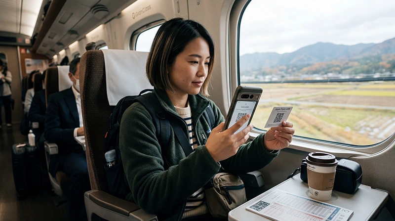 Traveler installing a Japan eSIM on a smartphone while traveling in Japan.