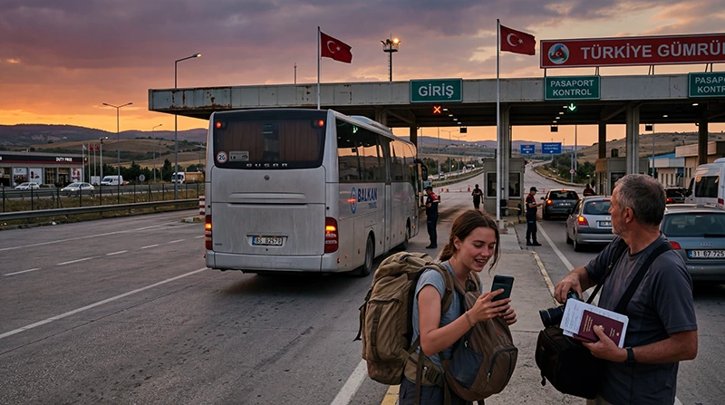 Travelers using mobile internet while crossing the Turkey border.
