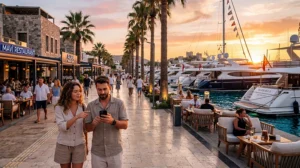 Travelers using mobile internet on the Turkish Riviera.