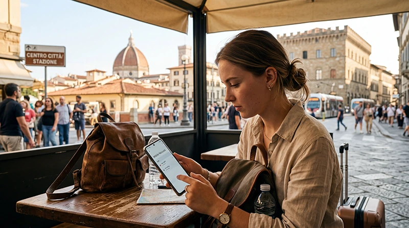 Traveler setting up Italy eSIM on Android phone