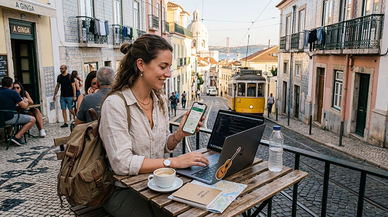 Long-term traveler using Portugal eSIM and mobile internet while exploring Portugal