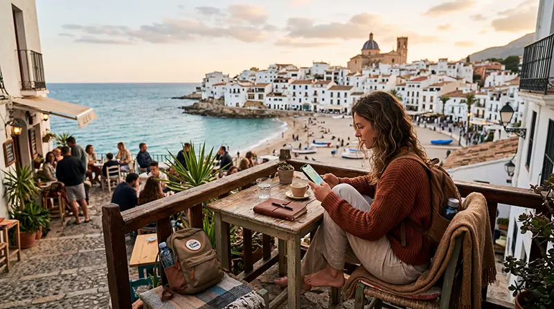 Long-term traveler using eSIM mobile internet while staying in Spain